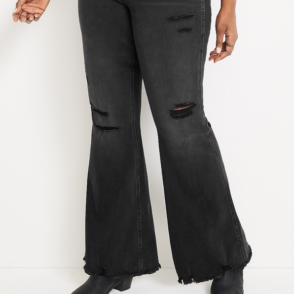 Plus Size m jeans by maurices Flare Mid Rise Ripped Jean - Picture 1 of 7